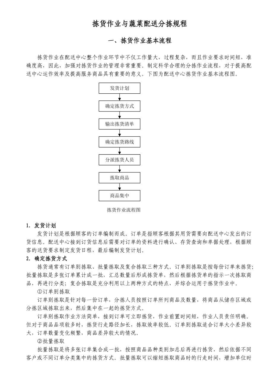 拣货作业与蔬菜配送分拣规程_第1页