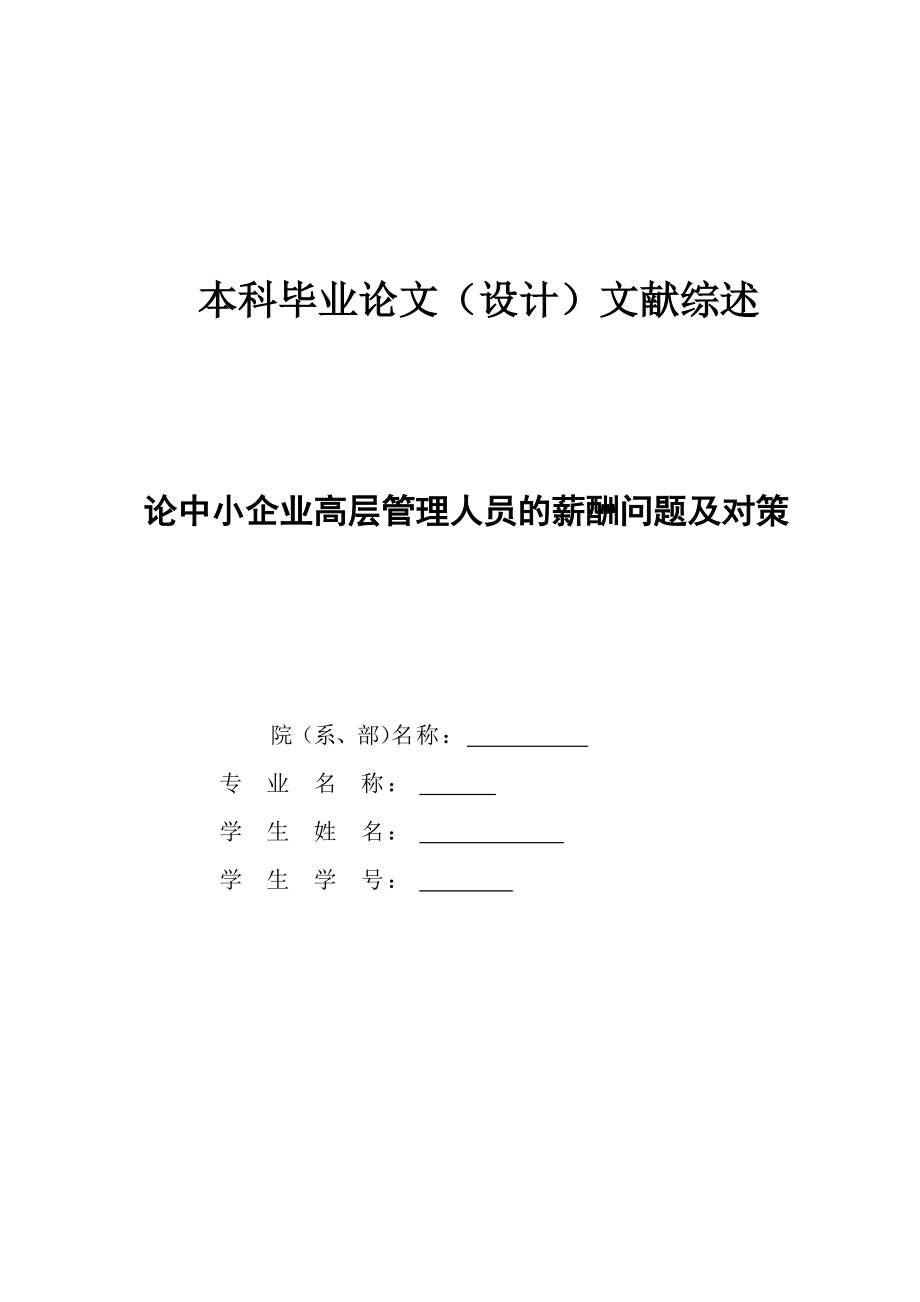 论中小企业高层管理人员薪酬问题文献综述_第1页