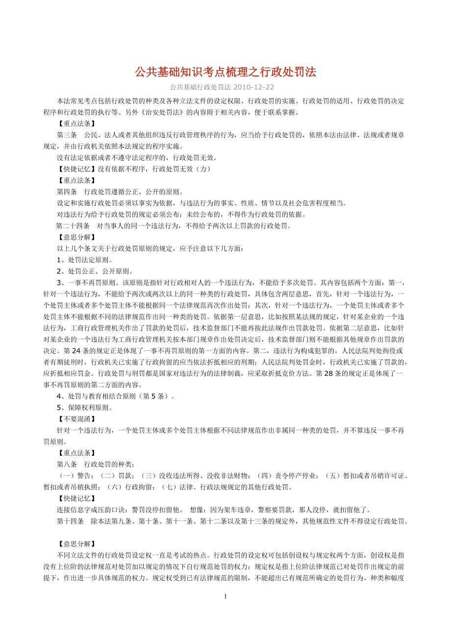 江苏省公务员考试法律重点知识行政处罚法_第1页