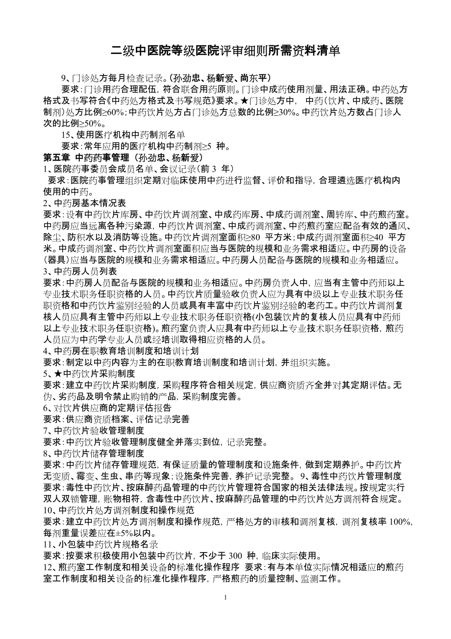 中医院评审材料清单_第1页