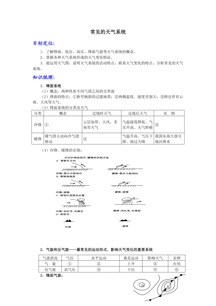 高考地理一轮复习常见的天气系统_第1页