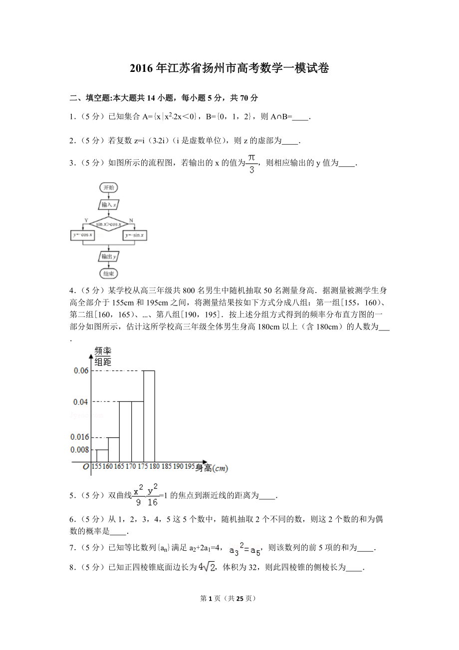 894998629江苏省扬州市高考数学一模试卷_第1页