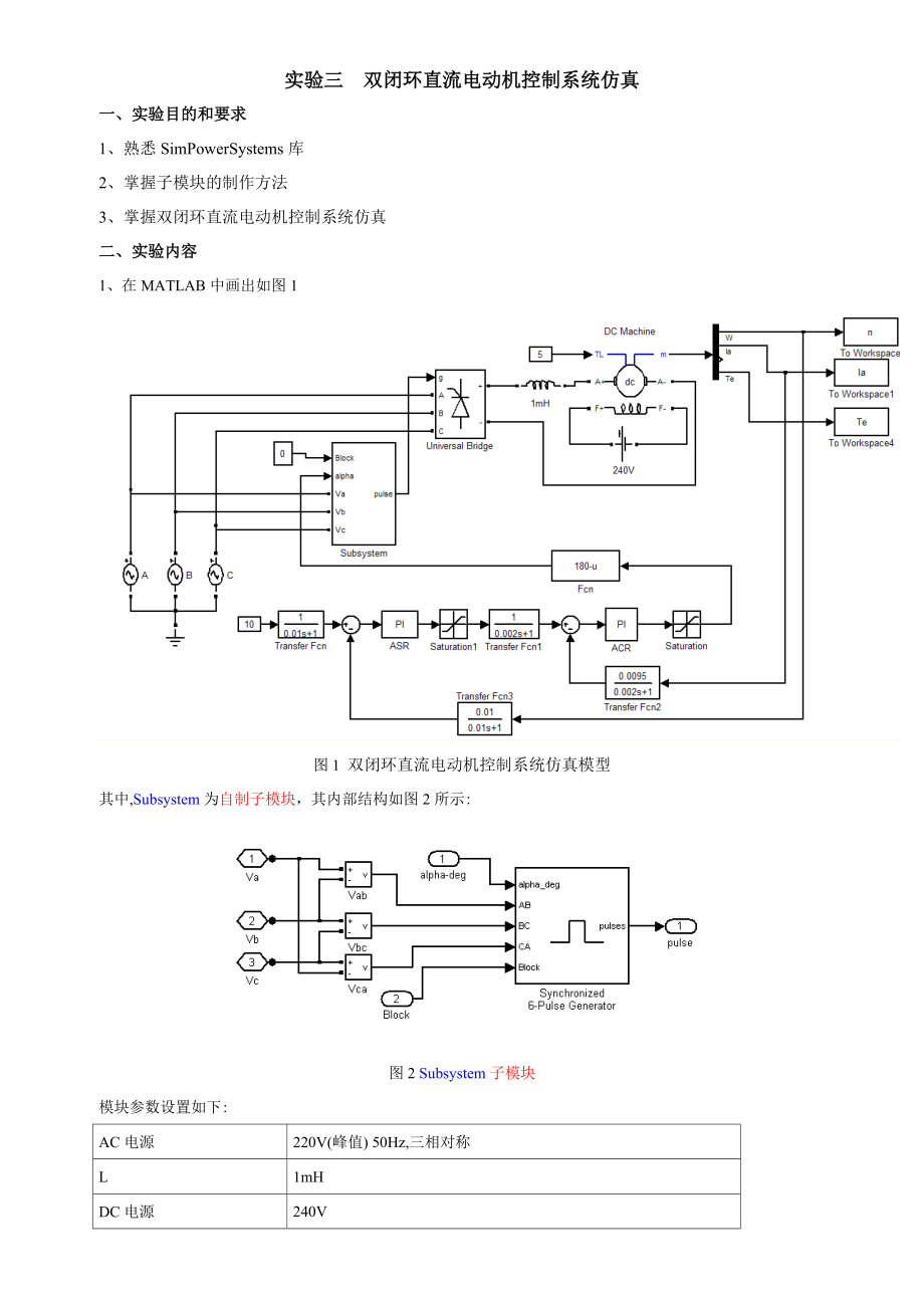 实验3闭环直流电动机控制系统仿真(10级)_第1页