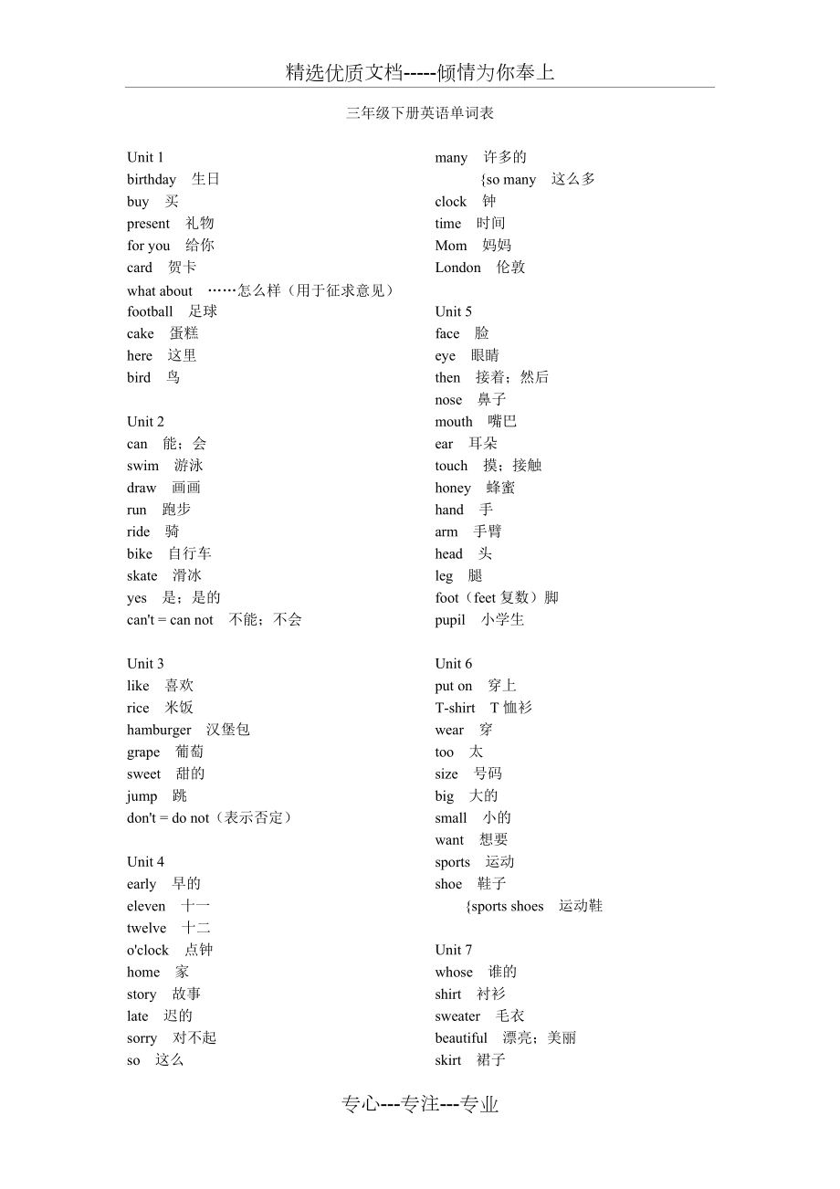 閩教版三年級下冊英語單詞表共2頁