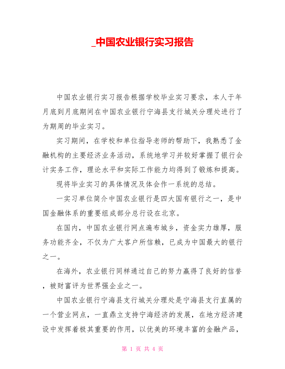 中国农业银行实习报告_第1页