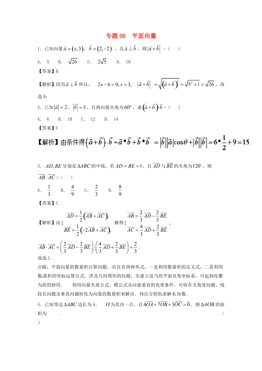 高考數(shù)學一輪復習 小題精練系列 專題06 平面向量含解析理_第1頁