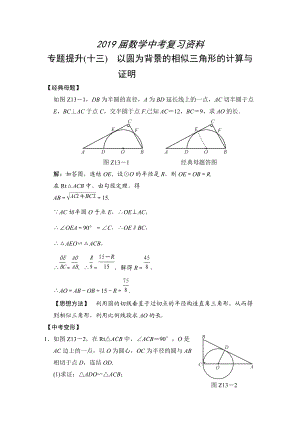 數(shù)學(xué)中考：專題提升(十三) 以圓為背景的相似三角形的計(jì)算與證明