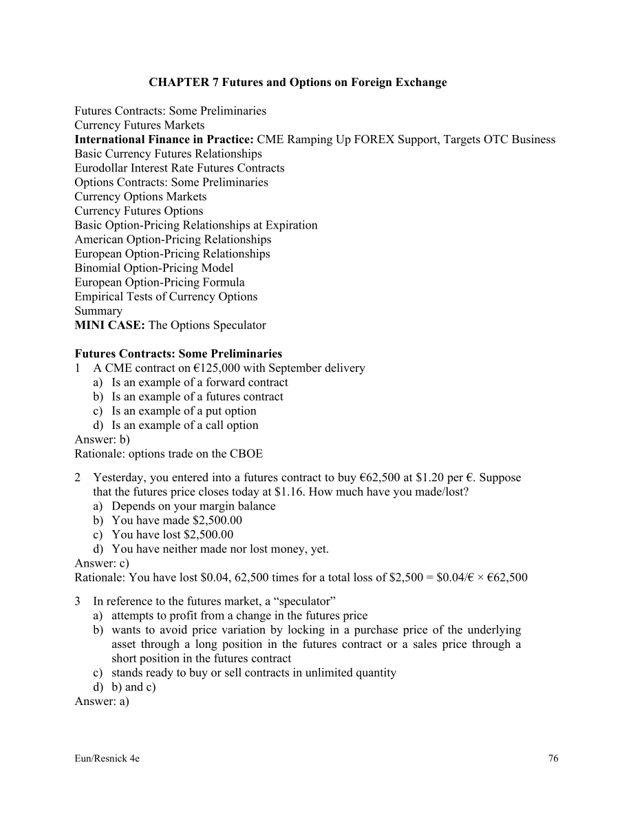 CHAPTER 7 Futures and Options on Foreign Exchange_第1页