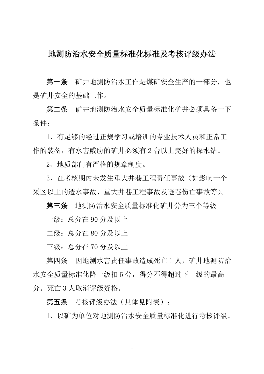 地测防治水安全质量标准化标准及考核评级办法_第1页