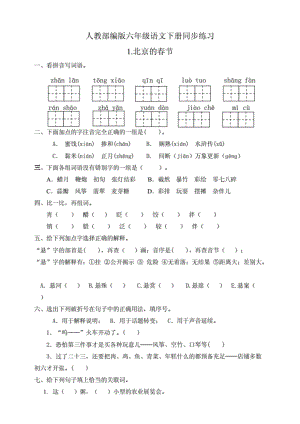 部編版小學(xué)語(yǔ)文六年級(jí)下冊(cè)同步練習(xí)試題及答案（全冊(cè)）[共65頁(yè)]