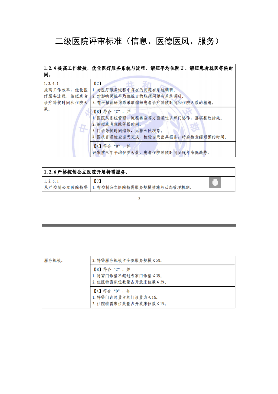 二级医院复评标准(信息、医德医风、服务)_第1页