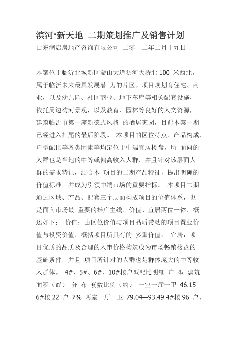 临沂滨河新天地二期策划推广及销售计划_第1页