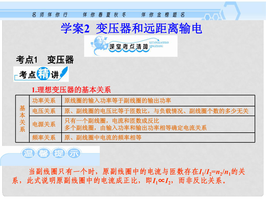 高考物理考纲专项复习 变压器和远距离输电课件_第1页