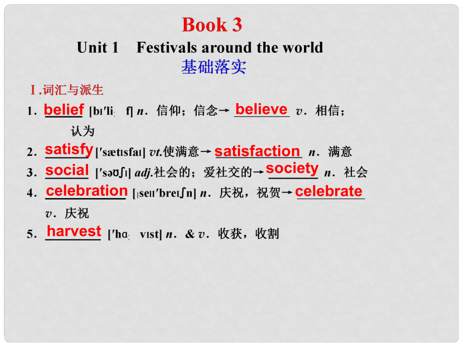 高考英语大一轮复习 Book3Unit 1Festivals around the world课件 新人教版_第1页