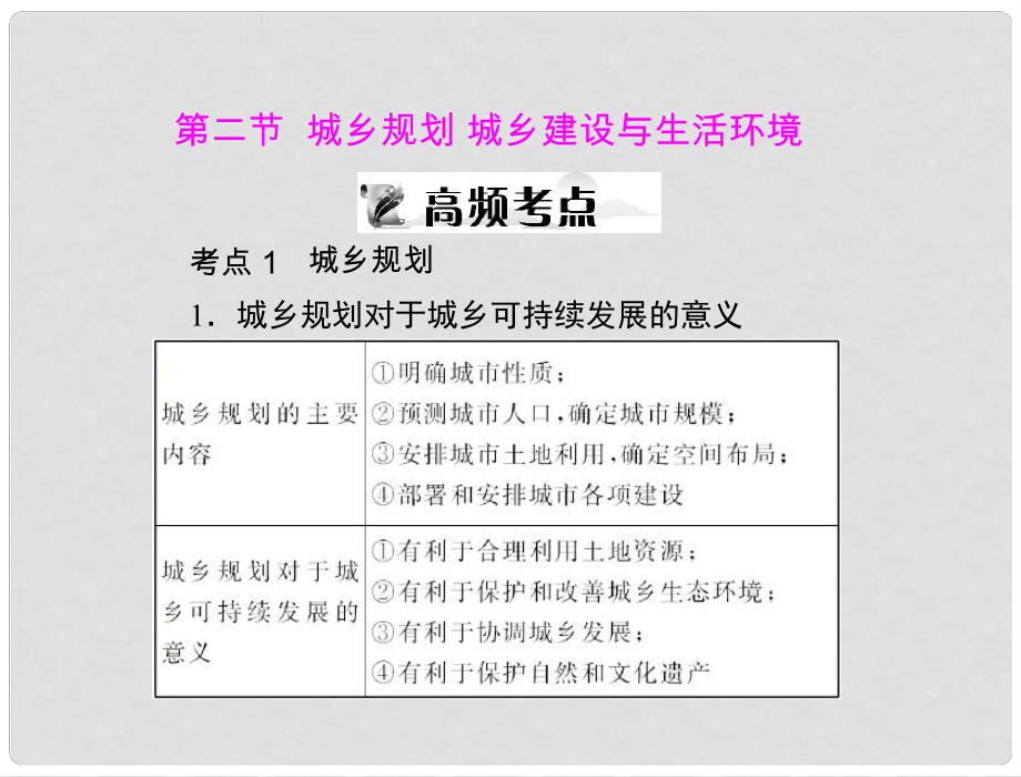 高考地理一轮复习 第五部分 第二十章 第二节 城乡规划 城乡建设与生活环境课件_第1页