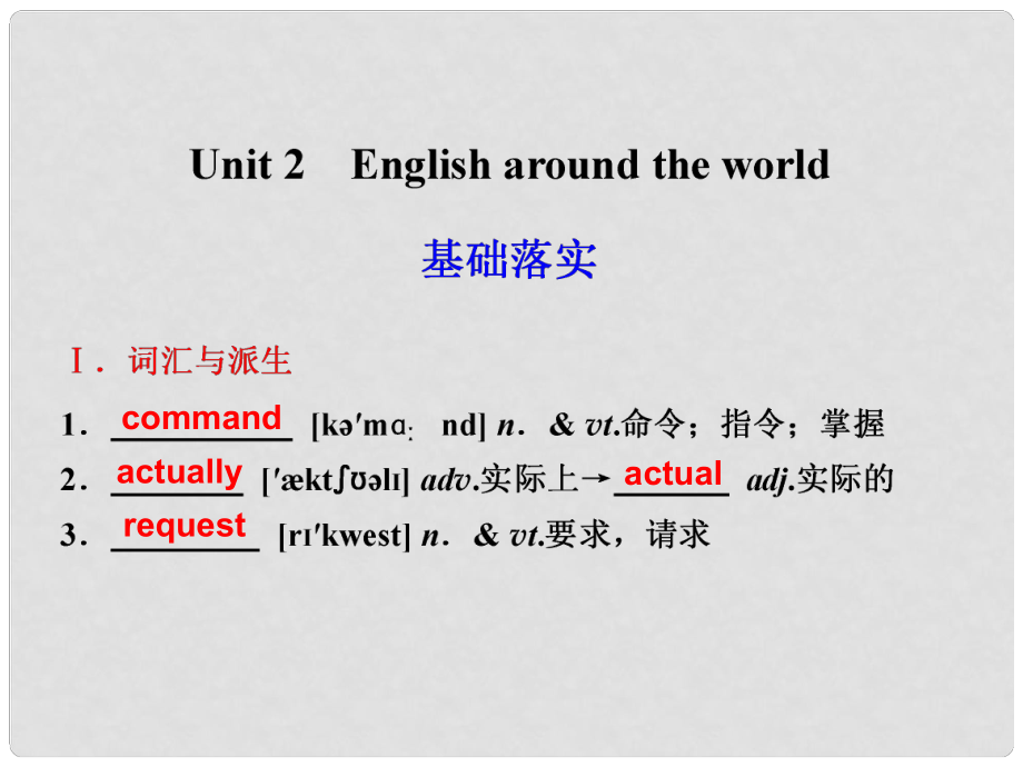 高考英語(yǔ)大一輪復(fù)習(xí) Book1Unit 2English around課件 新人教版_第1頁(yè)