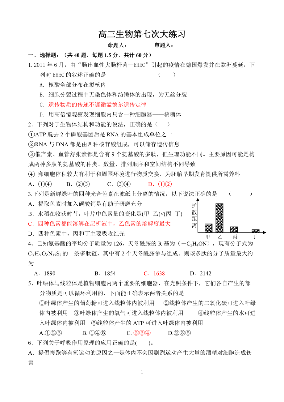 高三生物第七次大练习：易错题再练_第1页