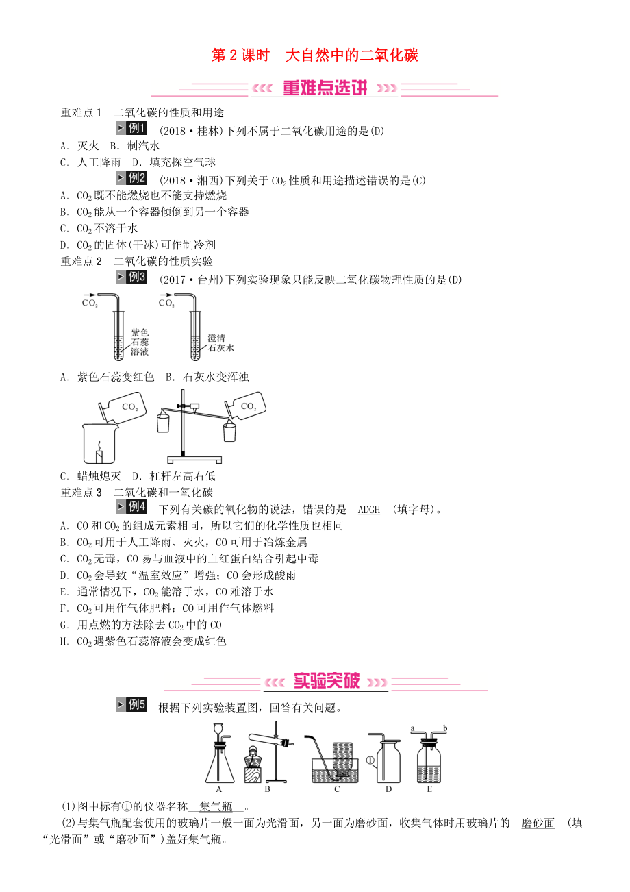 中考化學(xué)總復(fù)習(xí) 教材考點(diǎn)梳理 第六單元 燃燒與燃料 第2課時 大自然中的二氧化碳練習(xí) 魯教版_第1頁