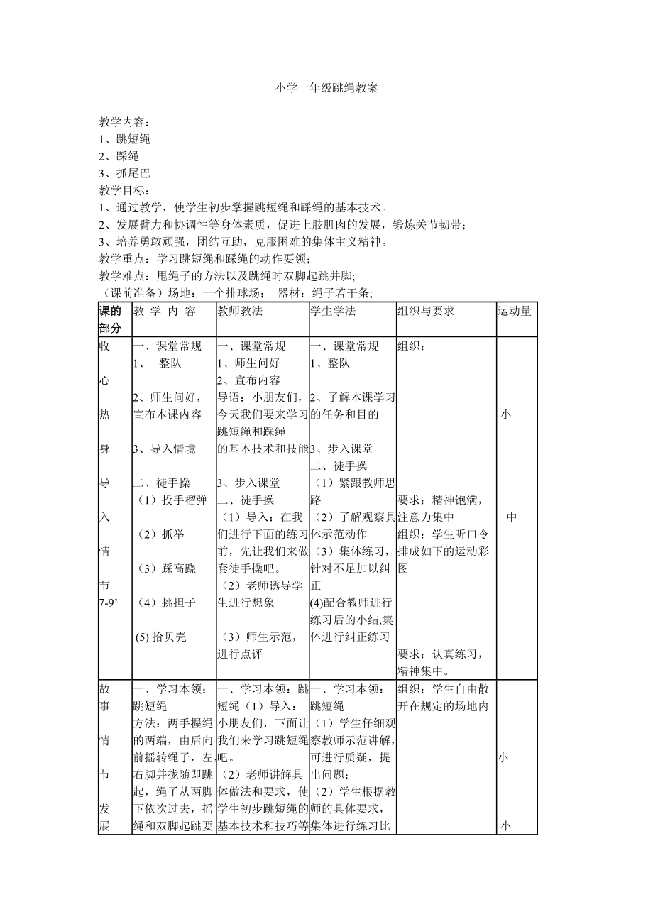 小学一年级跳绳教案_第1页