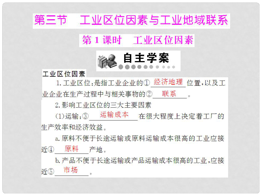 高中地理 第三章 第三節(jié) 第1課時(shí) 工業(yè)區(qū)位因素課件 湘教版必修2 新課標(biāo)_第1頁