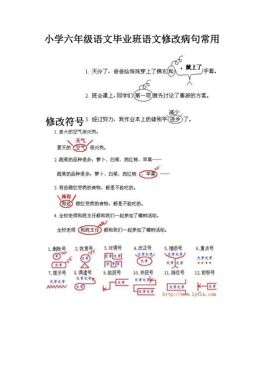 病句常用修改符號