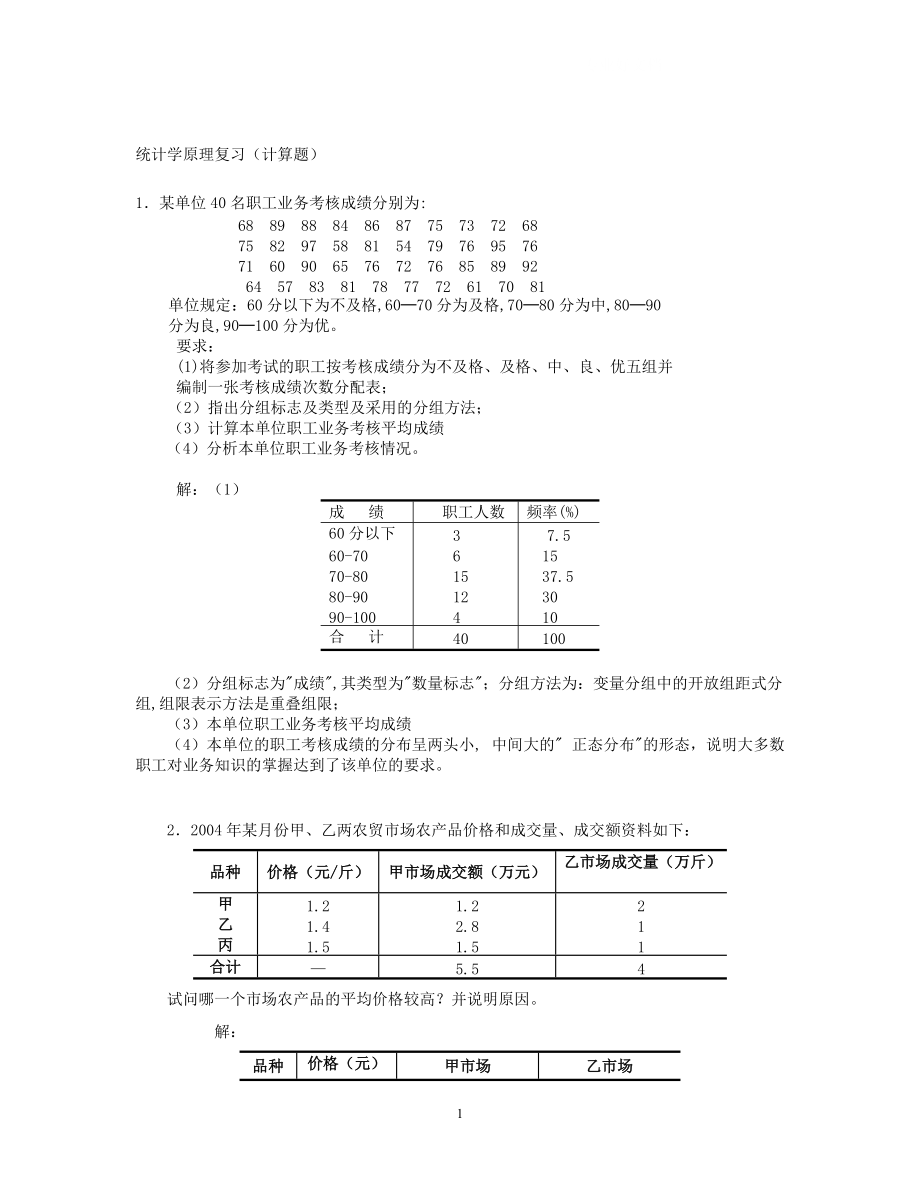 【统计学原理】考试必备小抄(计算题)(新)1_第1页