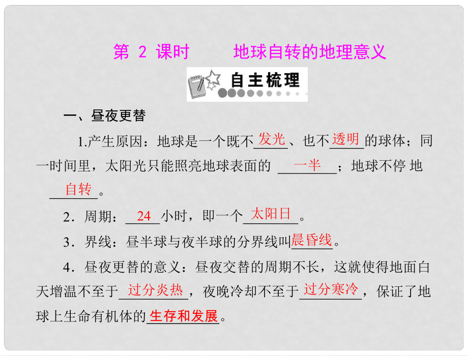 高中地理 第一章 第三節(jié) 第2課時(shí) 地球自轉(zhuǎn)的地理意義課件 中圖版必修1_第1頁