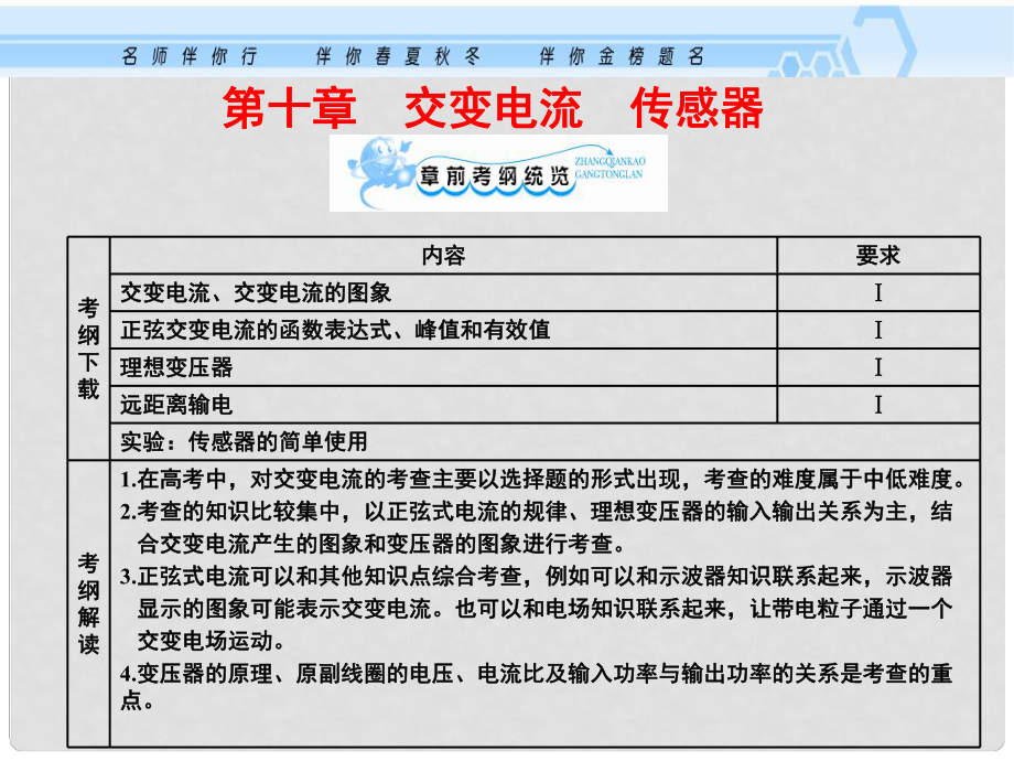 高考物理考綱專項(xiàng)復(fù)習(xí) 交變電流 傳感器課件_第1頁(yè)