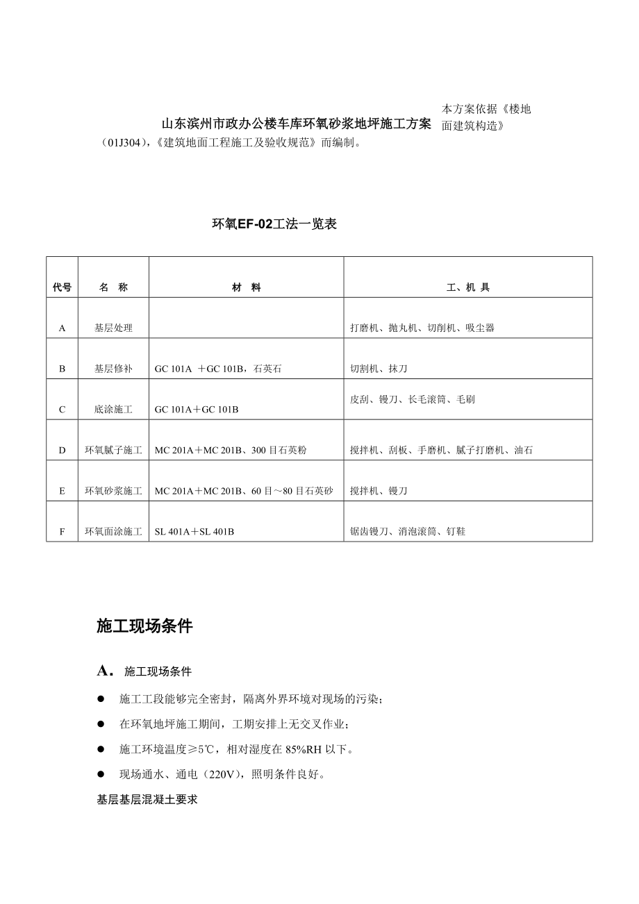 山东滨州市政办公楼车库环氧砂浆地坪施工方案_第1页