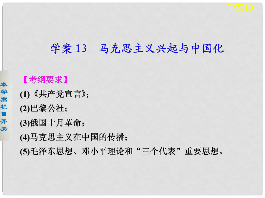 高考?xì)v史 考前三個(gè)月知識(shí)專(zhuān)題 學(xué)案13 馬克思主義興起與中國(guó)化課件_第1頁(yè)