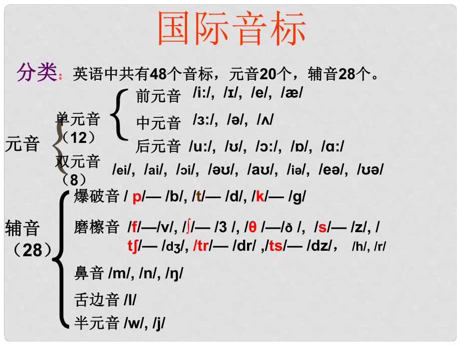 山东省肥城市湖屯镇九年级英语音标学习课件人教新目标版