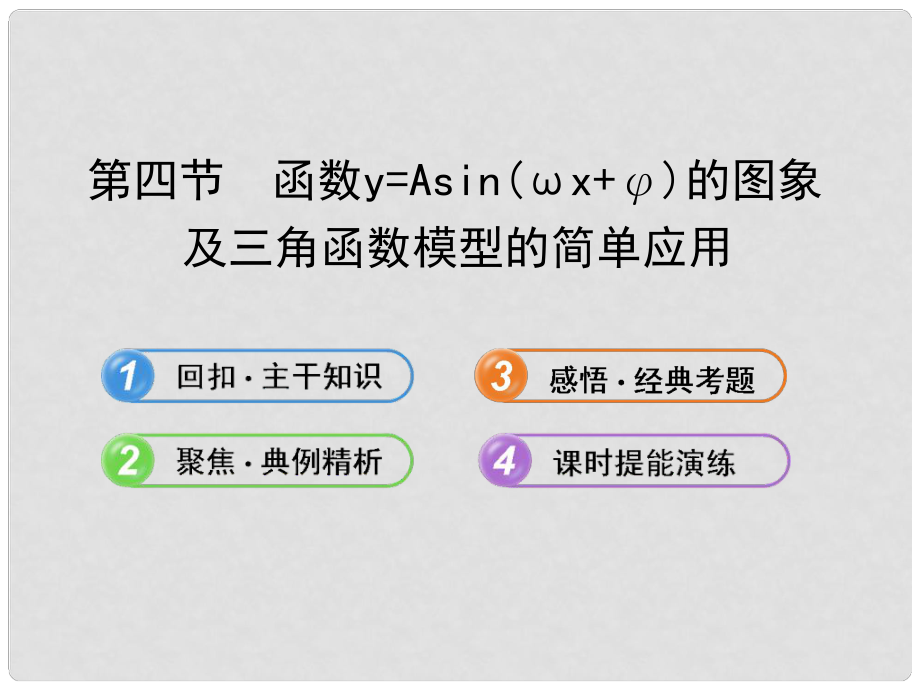 高中数学全程复习方略 3.4 函数y=Asin(ωx+φ)的图象及三角函数模型的简单应用课件 理_第1页