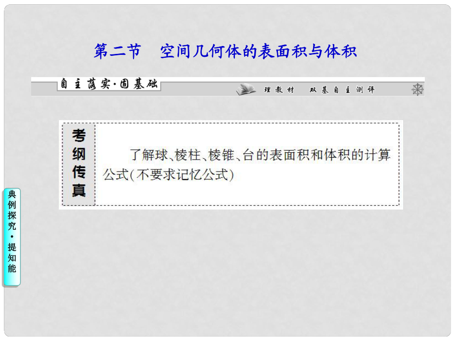 高考數(shù)學(xué)一輪復(fù)習(xí) 第七章第二節(jié) 空間幾何體的表面積與體積課件 理 （廣東專用）_第1頁