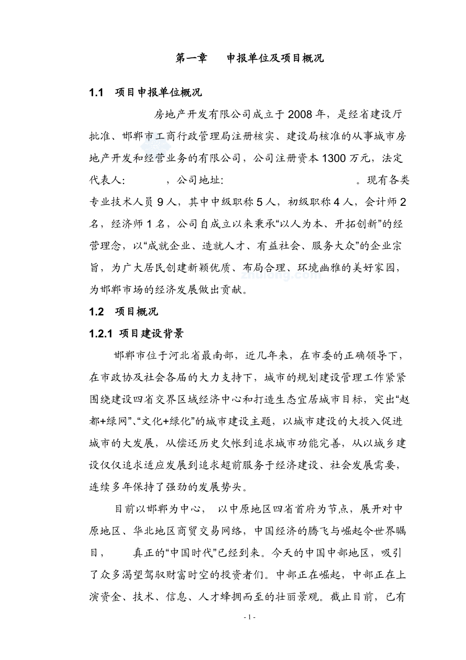 河北邯郸某房地产项目申请报告(代可研报告)_第1页