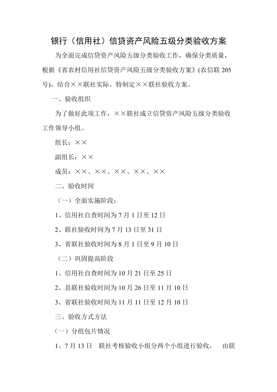 银行（信用社）信贷资产风险五级分类验收方案_第1页