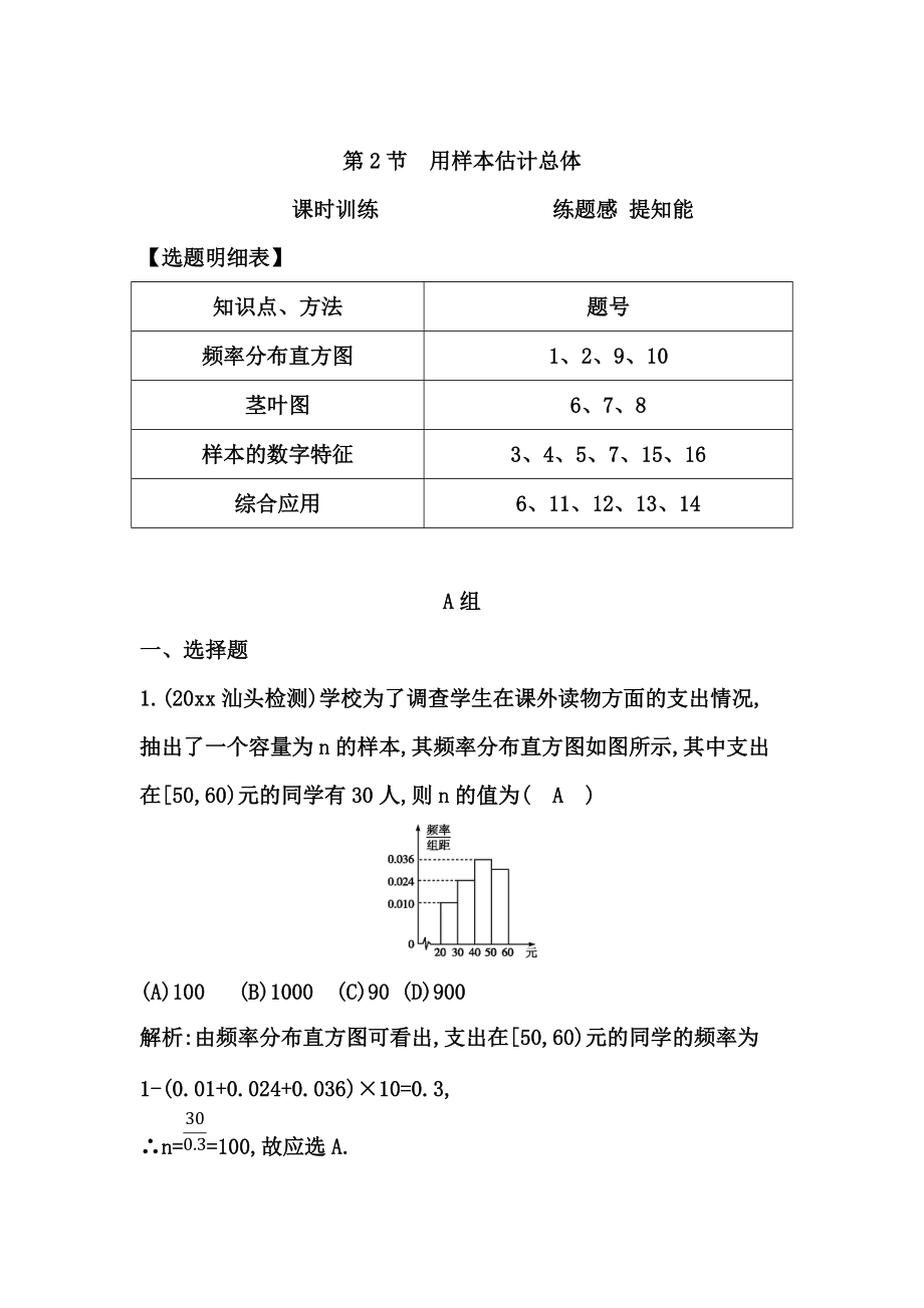 高三數(shù)學(xué) 復(fù)習(xí) 第2節(jié)　用樣本估計(jì)總體_第1頁