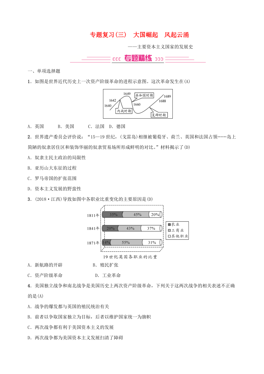 中考?xì)v史復(fù)習(xí) 專題復(fù)習(xí)三大國崛起 風(fēng)起云涌練習(xí)_第1頁