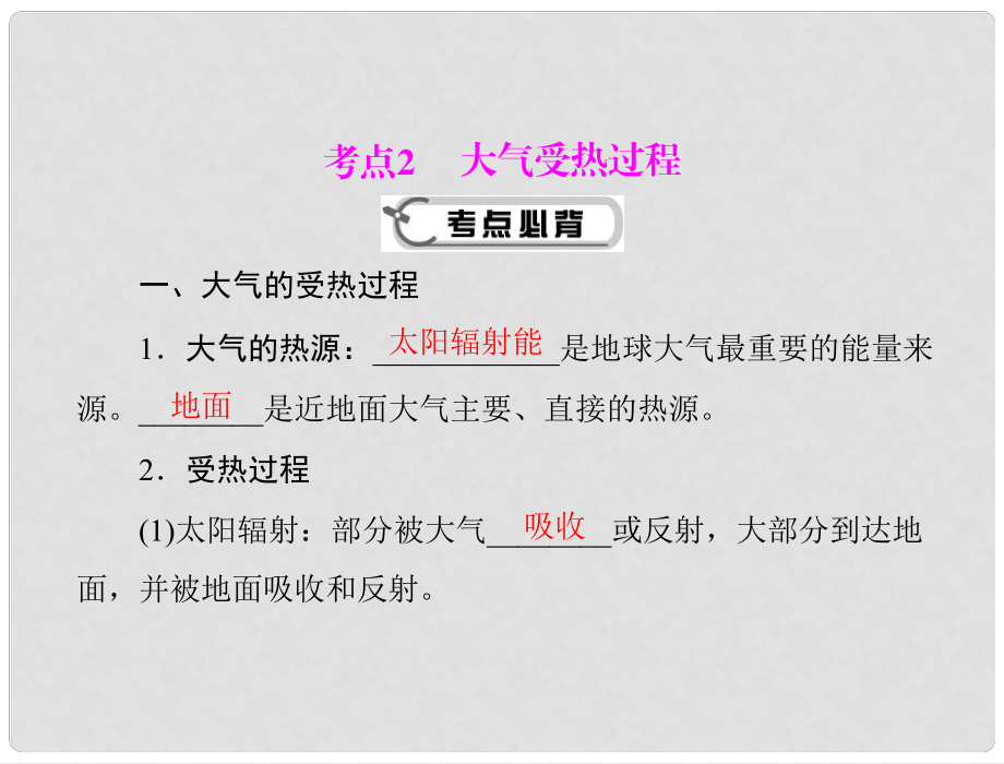 高考地理学业水平测试复习 专题二 考点2 大气受热过程课件 新人教版必修1_第1页