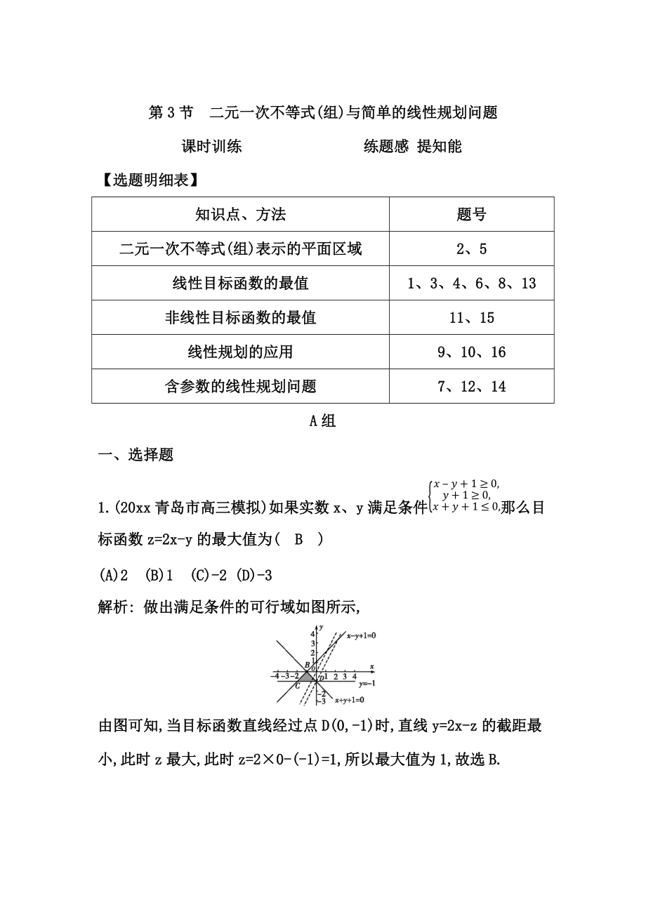 高三數(shù)學(xué) 復(fù)習(xí) 第3節(jié)　二元一次不等式(組)與簡單的線性規(guī)劃問題_第1頁