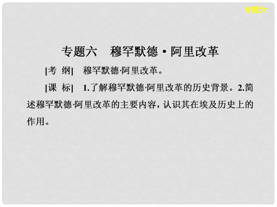 高考历史大一轮复习 历史上重大改革回眸 专题六 穆罕默德 阿里改革课件 人民版选修_第1页