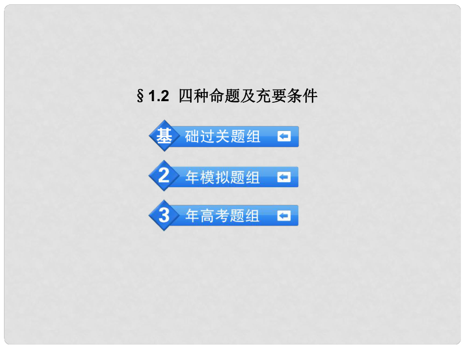 高考數(shù)學(xué) 3年高考2年模擬 1.2四種命題及充要條件課件 理 （安徽版）_第1頁