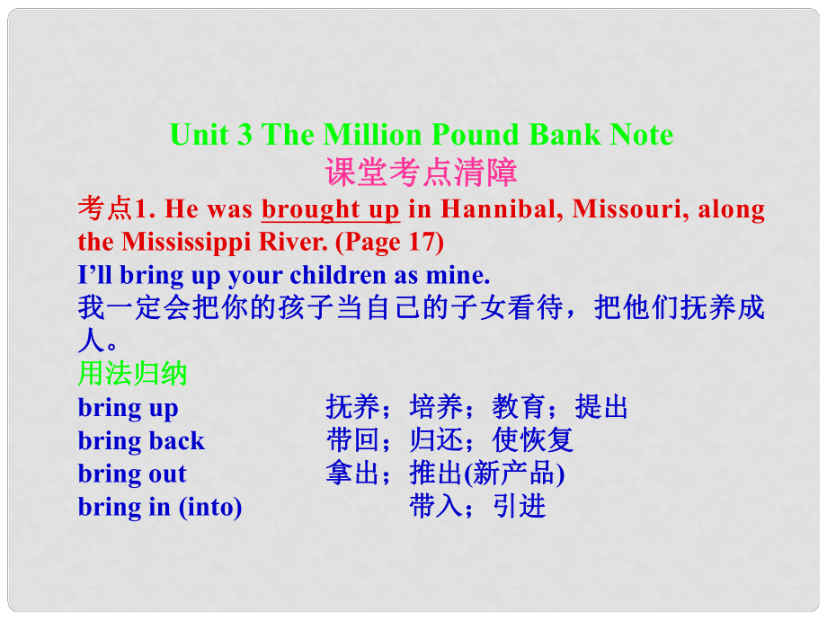 高考英語一輪復習考點清障 Unit 3 The Million Pound Bank Note課件 新人教版必修3_第1頁