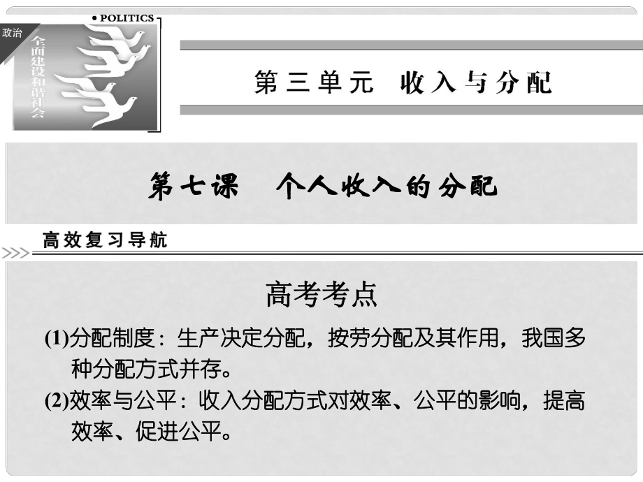 高考政治第一輪總復習 第3單元第7課 個人收入的分配課件 新人教版必修1_第1頁