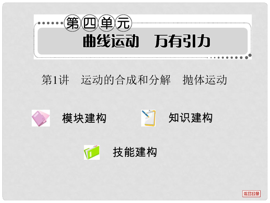 高考物理一輪復(fù)習(xí) 第4單元曲線運(yùn)動(dòng) 萬有引力第1講 運(yùn)動(dòng)的合成和分解 拋體運(yùn)動(dòng)課件 新人教版_第1頁