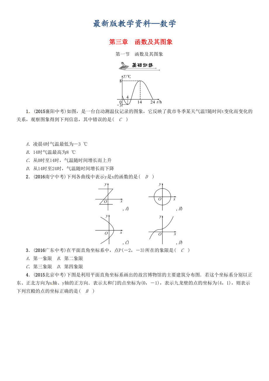 【最新版】怀化专版中考数学总复习第三章函数及其图象第一节函数及其图象精练试题_第1页