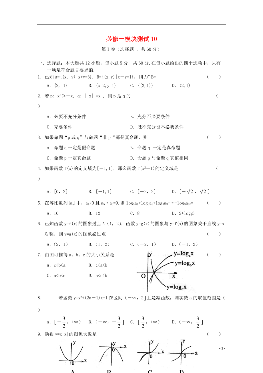 高中數(shù)學(xué) 模塊測(cè)試 10 新人教B版必修1_第1頁(yè)