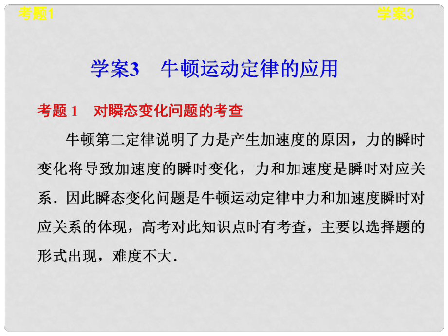 高考物理考前三個(gè)月專題 學(xué)案3 牛頓運(yùn)動(dòng)定律的應(yīng)用課件 新人教版_第1頁