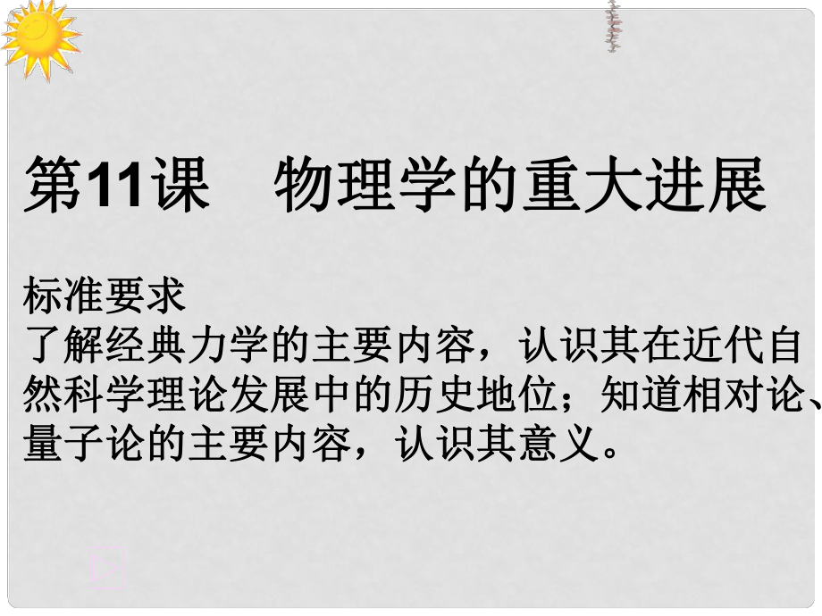 高考歷史一輪復習 第11課 物理學的重大進展課件 新人教版必修3_第1頁