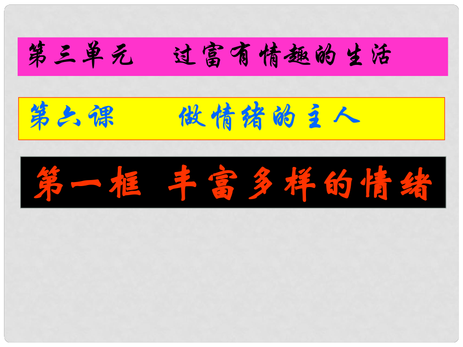 七年级政治上册 第三单元 第六课 第一框 丰富多样的情绪课件 新人教版_第1页