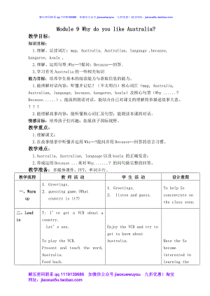 外研版一起小學(xué)英語四下《Module 9Unit 1 Why do you like Australia》word教案 (1)